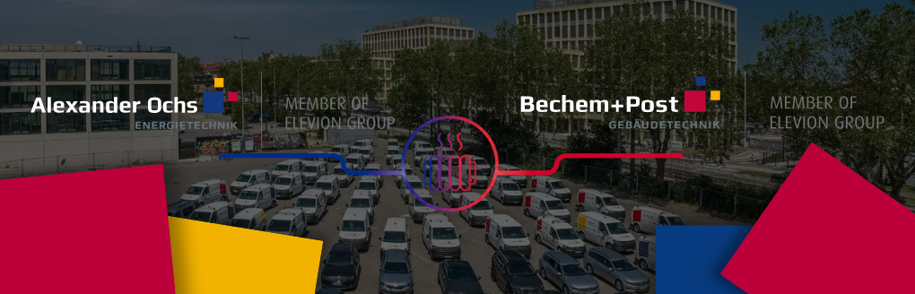 Bechem + Post Firmenlogo auf einer Stadtstraße mit Parkplätzen.